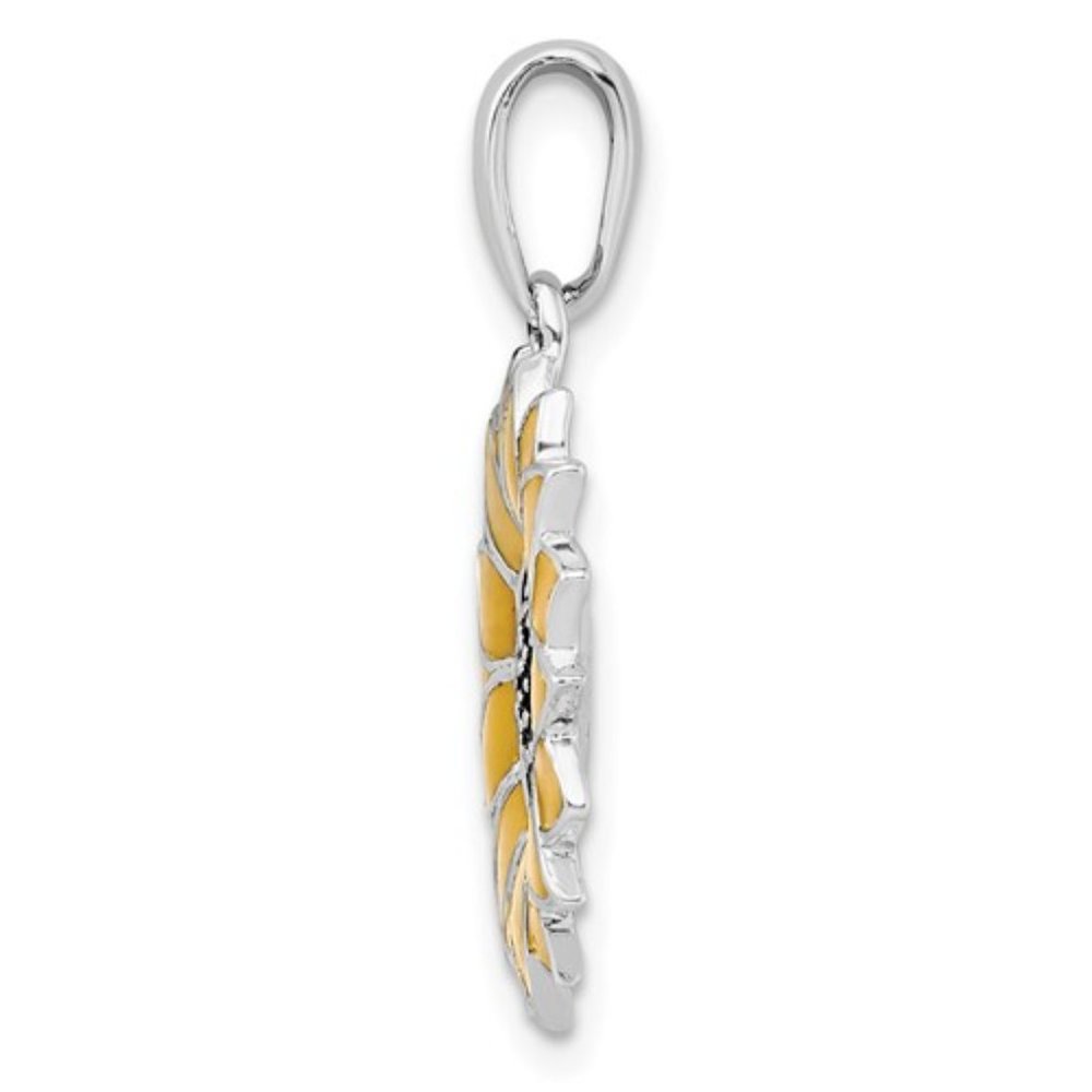 925 Sterling Silver Yellow Enamel Sunflower Charm Pendant Necklace w 18 in Chain - Picture 5 of 11